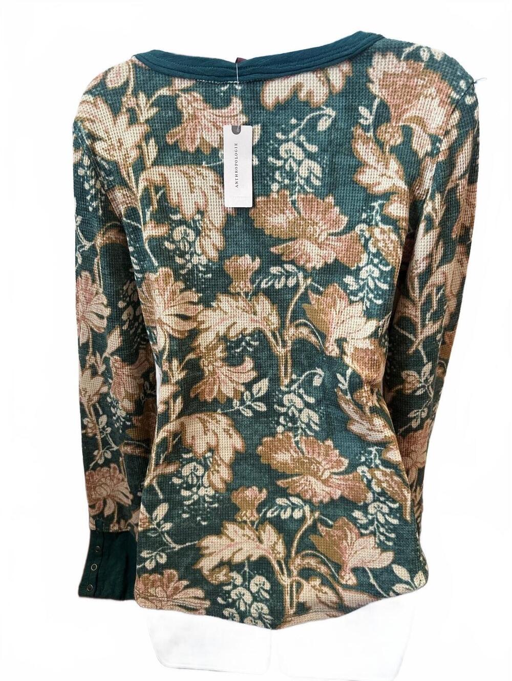 Anthropologie Pilcro Floral Waffle Knit Henley Top NWT Size Large - Picture 2 of 9